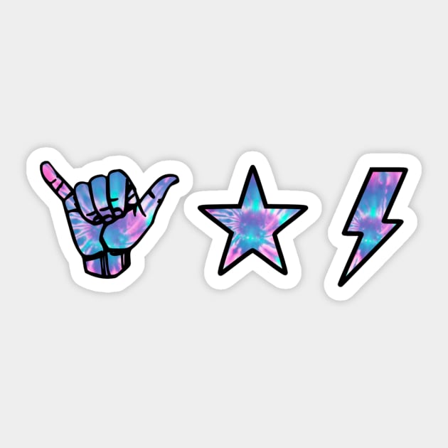 tye dye shaka hand, star & lightning sticker pack Sticker by lolsammy910